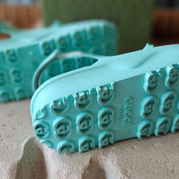 Gucci Horsebit Blue rubber platform slingback sandals - Picture 5 of 7